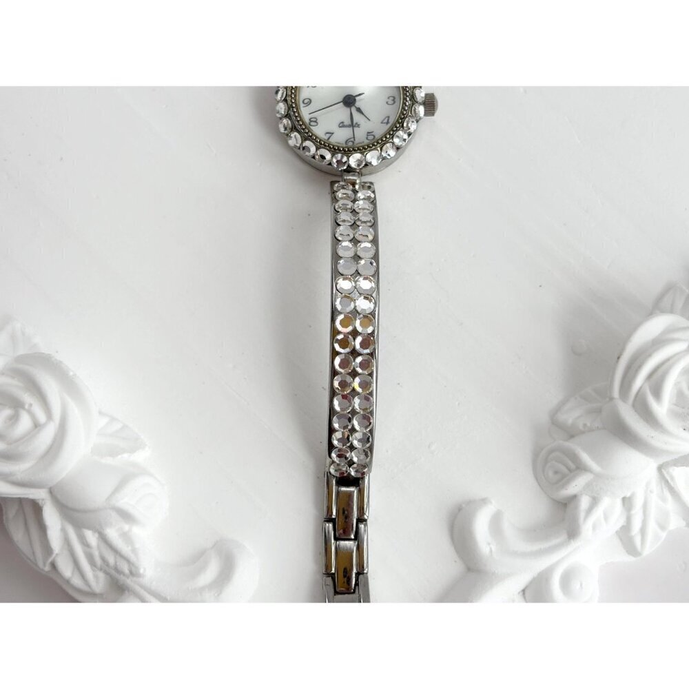 Parmex Silver Toned Vintage Rhinestoned Vintage Wristwatch - 16mm - WORKS! - Picture 2 of 10